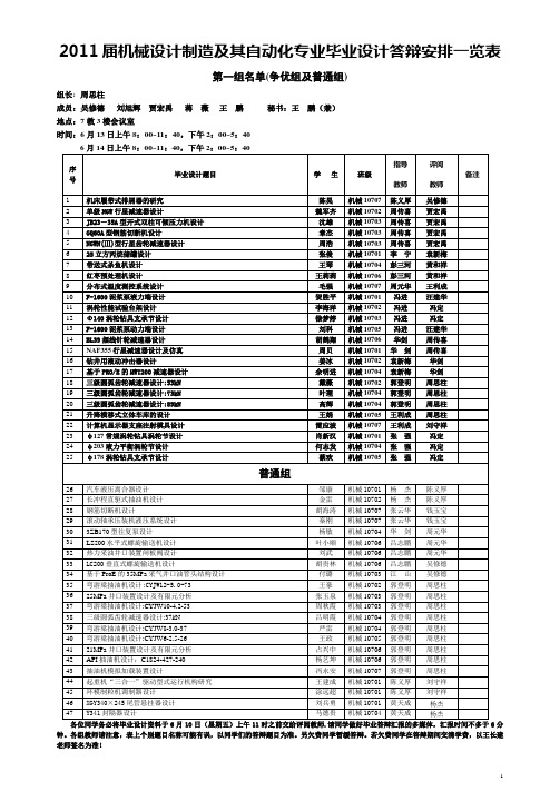 毕业设计答辩安排