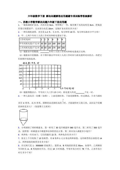 六年级数学下册 解决问题解答应用题题专项训练带答案解析