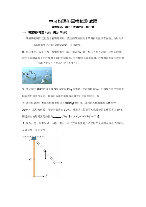 中考物理模拟测试题(附答案)