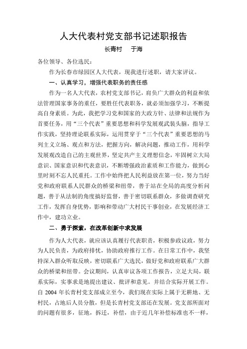 人大代表村党支部书记述职报告