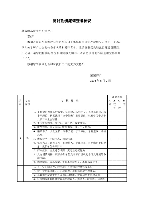 德能勤绩廉调查考核表格模板