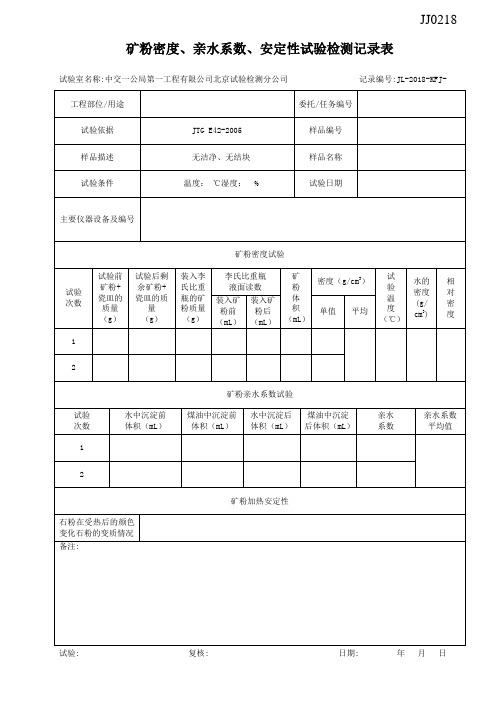 JJ0218-1矿粉密度、亲水系数、安定性试验检测记录表