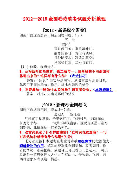 2012--2015全国卷诗歌考试题分析整理