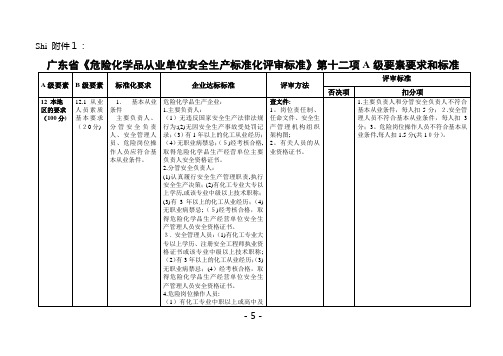 广东省《危险化学品从业单位安全生产标准化评审标准》第十二项A级要素要求和标准