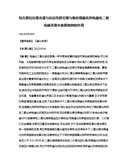 结合原位拉曼光谱与反应性研究锡与氧化锡催化剂电催化二氧化碳还原中表面物种的作用