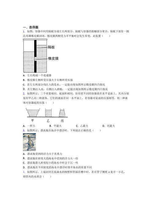 2021-2022年株洲市初中物理八年级下册期中试题(附答案)