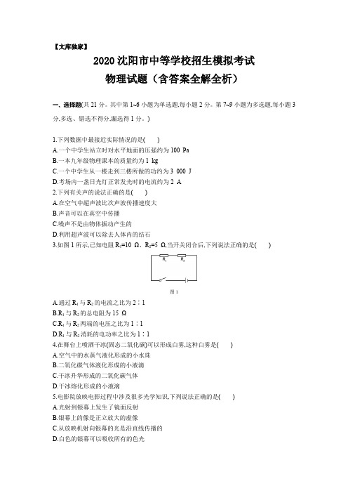 辽宁沈阳2020中考物理综合模拟测试卷.(含答案)