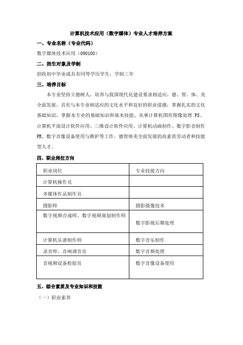 计算机技术应用(数字媒体)专业人才培养方案(中职)