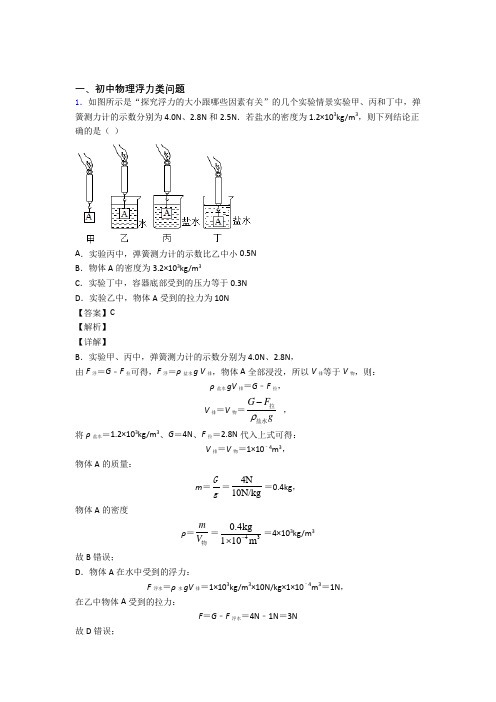 2020-2021中考物理压轴题之浮力类问题(中考题型整理,突破提升)附答案解析