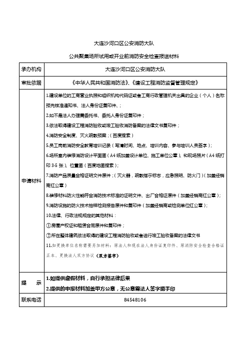 公共聚集场所使用或开业前消防安全检查报送材料