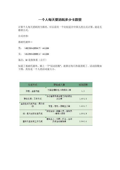 一个人每天要消耗多少卡路里