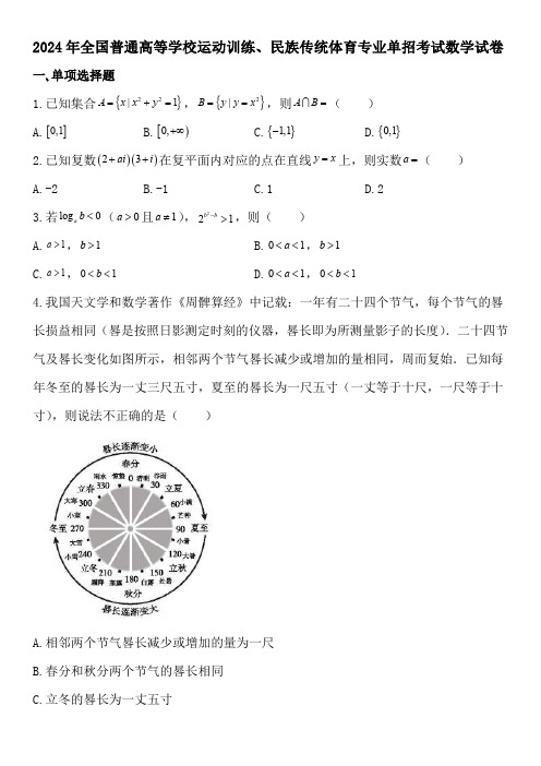 2024年全国普通高等学校运动训练、民族传统体育专业单招考试数学试卷(答案解析)