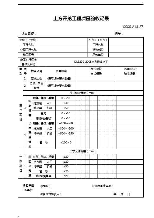 土方开挖工程质量验收记录