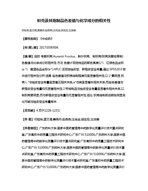 枳壳及其炮制品色差值与化学成分的相关性