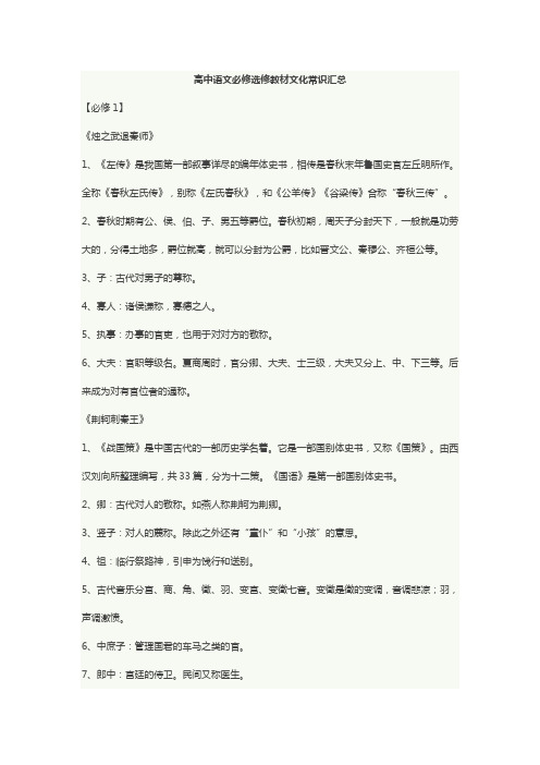 高中语文必修选修教材文化常识汇总