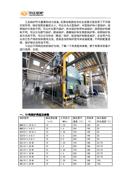 10吨20吨30吨锅炉类型、及参数