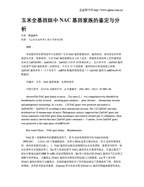 玉米全基因组中NAC基因家族的鉴定与分析_