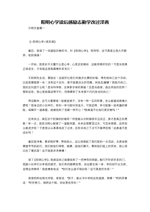 阳明心学读后感励志勤学改过泽善