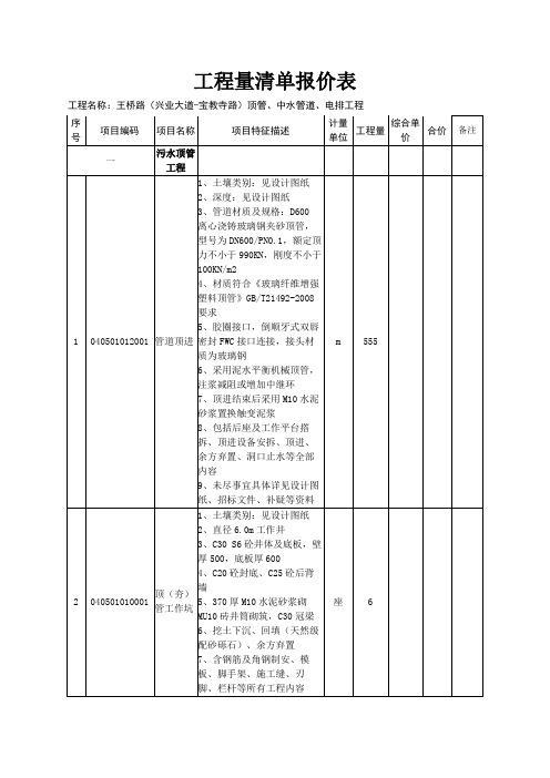 工程量清单报价表