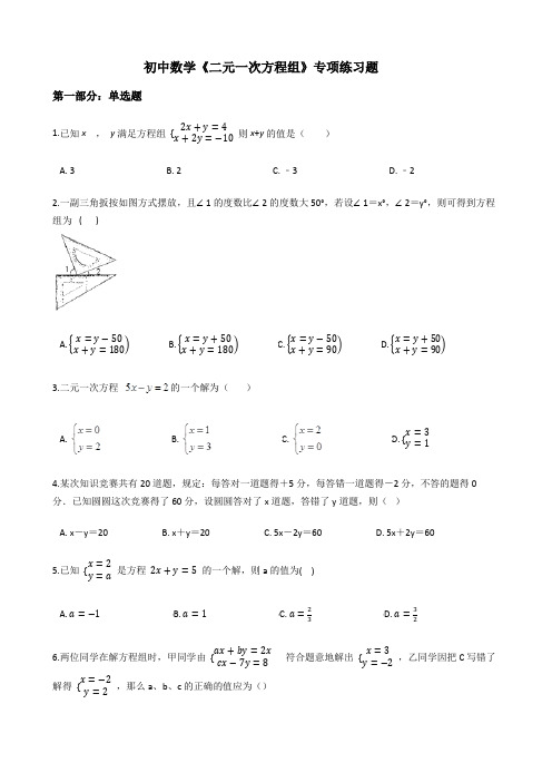 初中数学《二元一次方程组》专项练习题