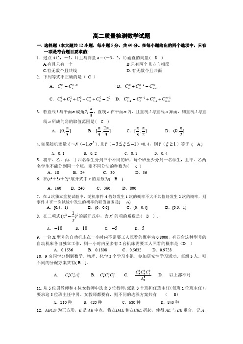 山东省潍坊市四县市联合高二期中考试数学试题(理)