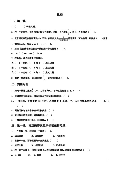 人教版六年级下册数学《比例》试题及答案.doc