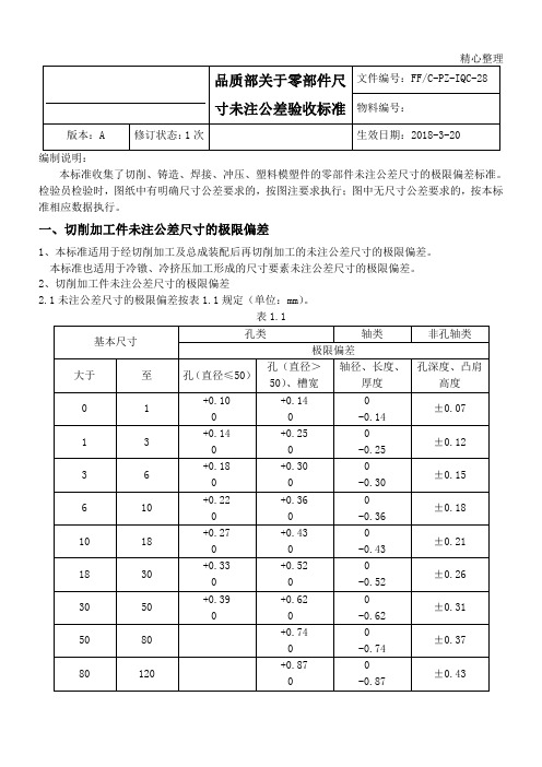 零部件尺寸未注公差验收标准