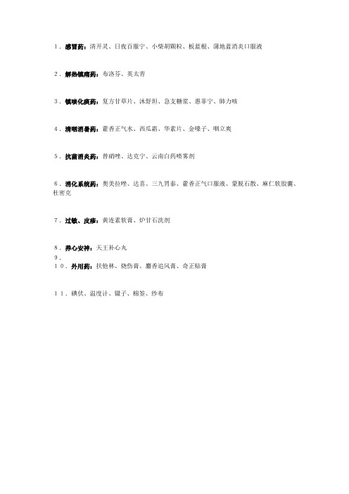 家庭常用药物储备清单