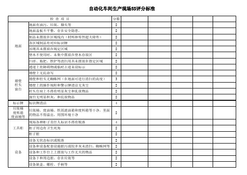 生产现场5S检查标准