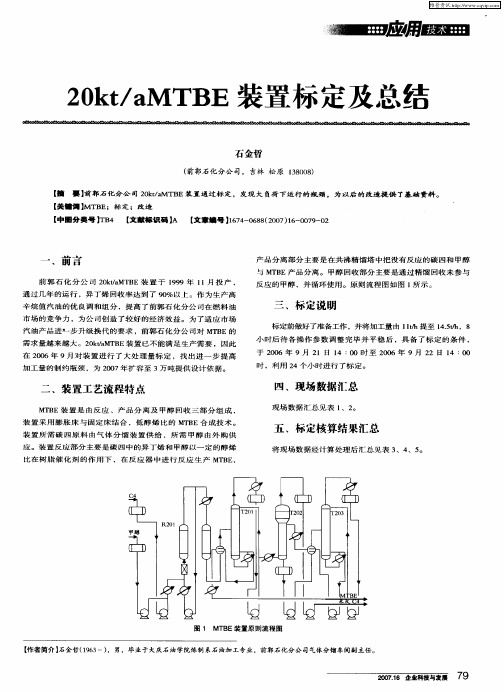 20kt／aMTBE装置标定及总结