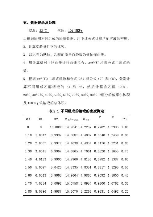 物化实验偏摩尔体积测定