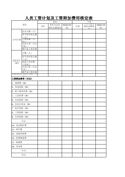 人员工资计划及工资附加费用核定表