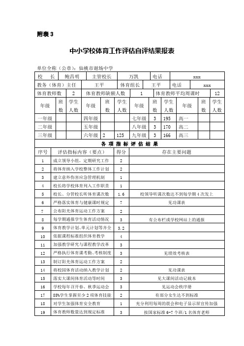 中小学校体育工作评估自评结果报表