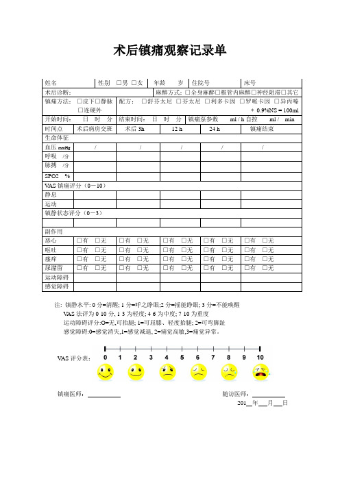 镇痛泵观察记录表