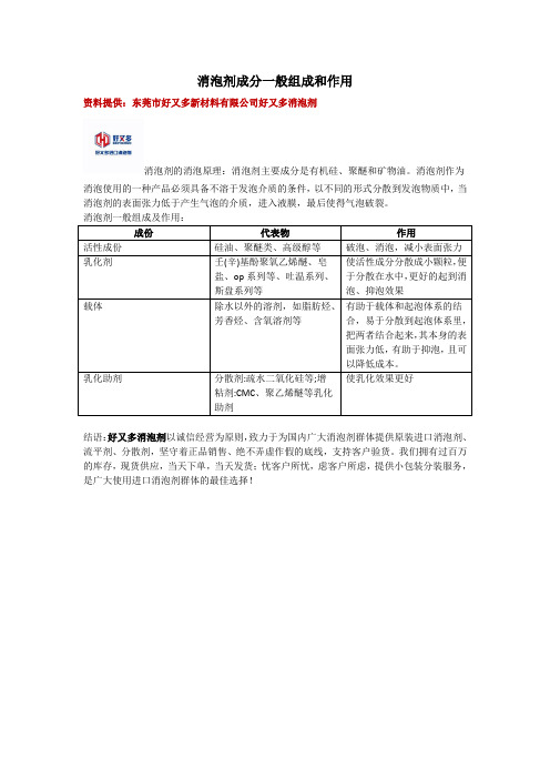 消泡剂成分一般组成和作用