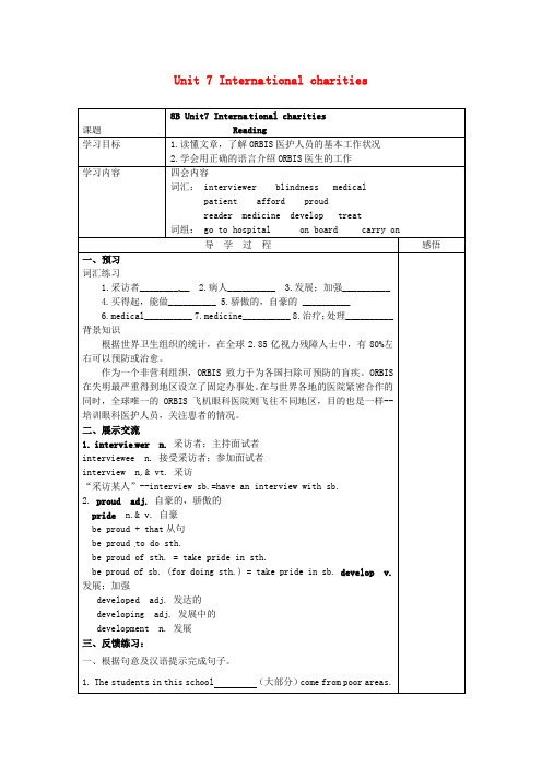 江苏省宿迁市现代实验学校八年级英语下册 Unit 7 International charities reading导学案2(无答案)(新版