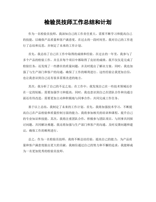 检验员技师工作总结和计划