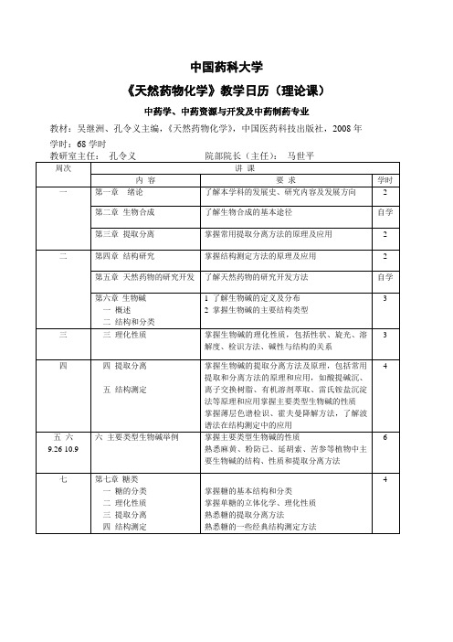 《天然药物化学》教学日历(理论课)