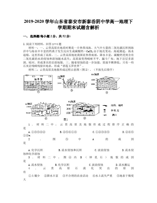 2019-2020学年山东省泰安市新泰岙阴中学高一地理下学期期末试题含解析