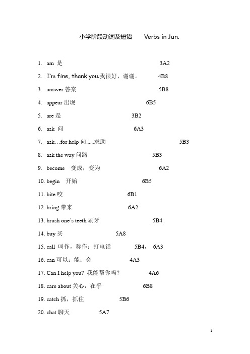 小学阶段英语动词及短语