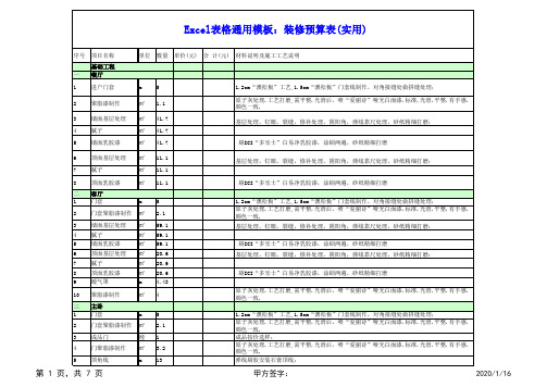 Excel表格通用模板：装修预算表(实用)