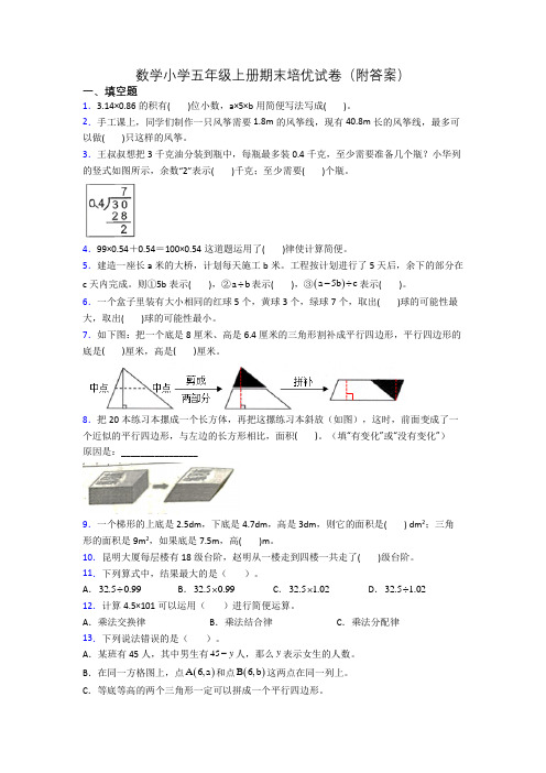 数学小学五年级上册期末培优试卷(附答案)