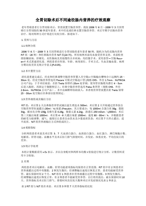 全胃切除术后不同途径肠内营养的疗效观察