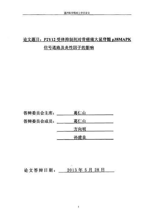 P2Y12受体抑制剂对骨癌痛大鼠脊髓p38MAPK信号通路及炎性因子的影响