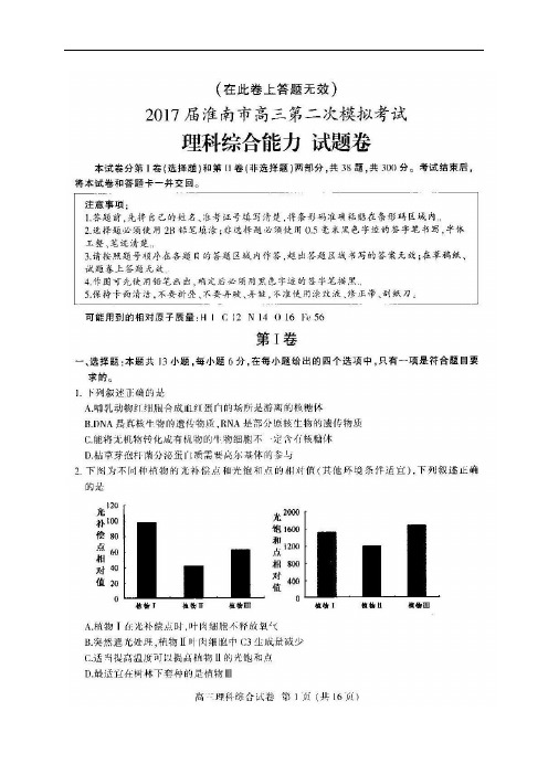 安徽省淮南市高三理综第二次模拟考试试题(扫描版)