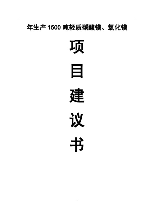 年生产1500吨轻质碳酸镁、氧化镁生产线建设项目可行性研究报告