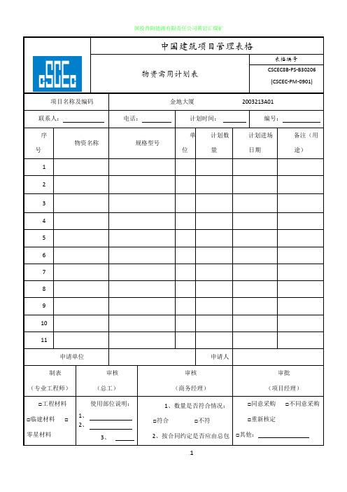 物资采购计划表-格式