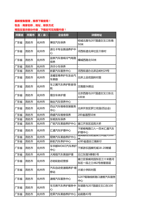 新版广东省茂名市化州市汽车保养企业公司商家户名录单联系方式地址大全50家