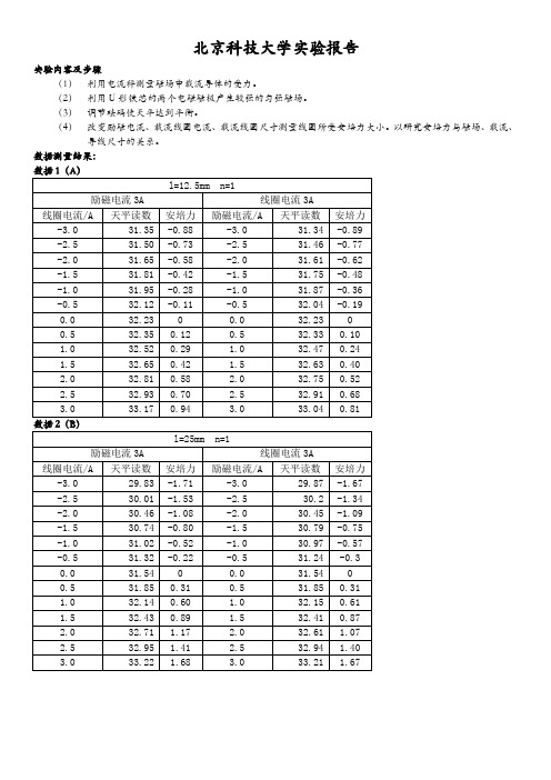 安培力实验报告(北京科技大学物理实验报告)