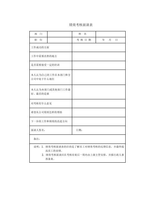 绩效考核面谈表 ()